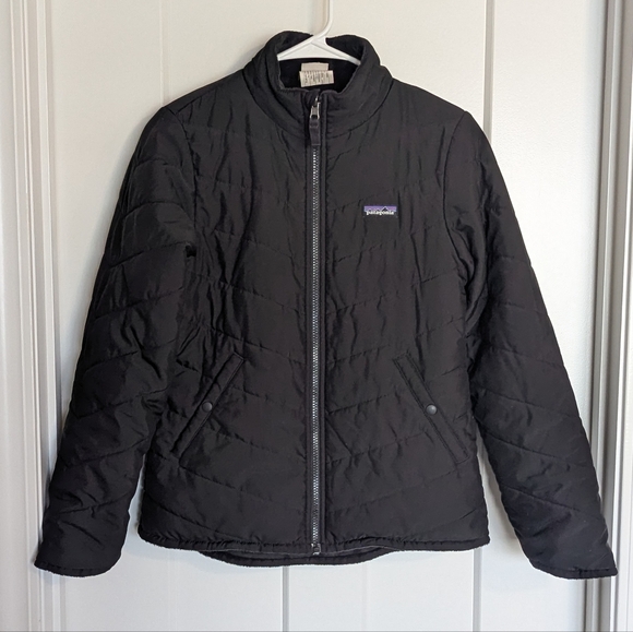 Patagonia Girls Snow Flower Black Reversible Jacket sz XL - Picture 1 of 7